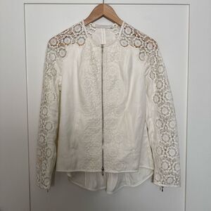 Vintage Anne Fontaine Neoma Jacket Sz 38 Small White Lace Linen Blend Full Zip